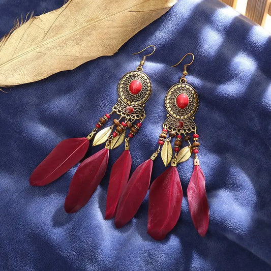 Feather Earrings Long tassel temperament Earrings exotic style-Jewearrings