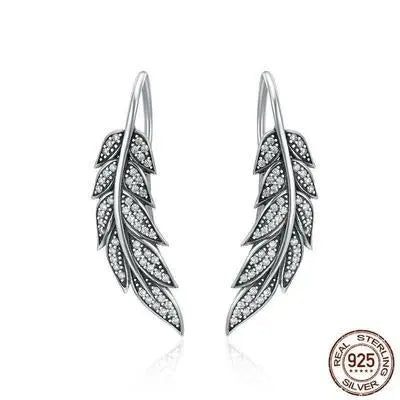 Feather Earrings Mika - Vegan Sterling Silver-Jewearrings