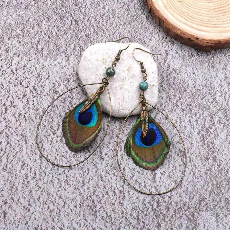 Feather Earrings - Natural Peacock Feather Jewelry-Jewearrings