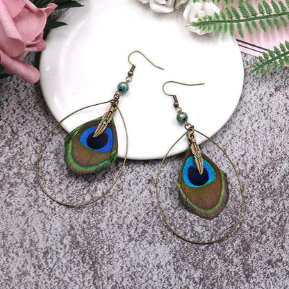 Feather Earrings - Natural Peacock Feather Jewelry-Jewearrings