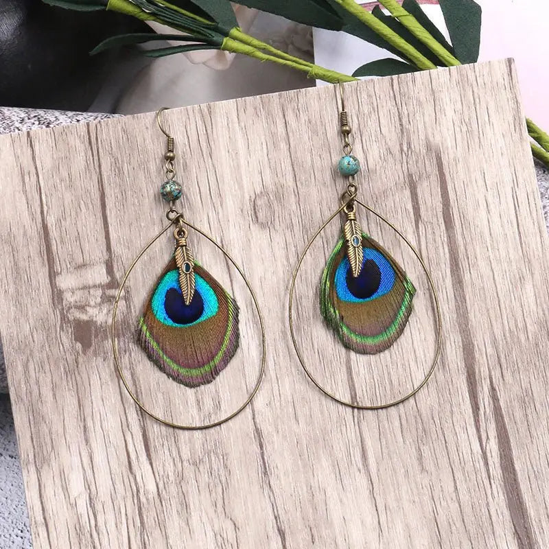 Feather Earrings - Natural Peacock Feather Jewelry-Jewearrings