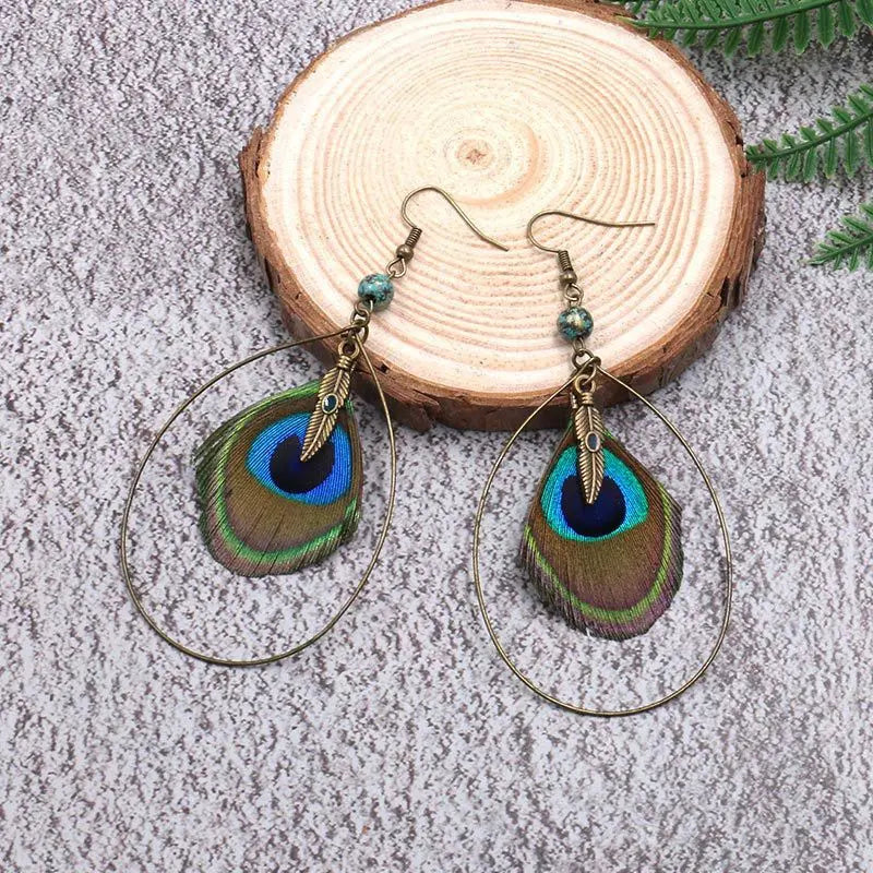 Feather Earrings - Natural Peacock Feather Jewelry-Jewearrings