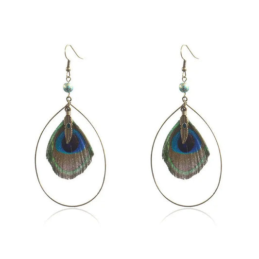 Feather Earrings - Natural Peacock Feather Jewelry-Jewearrings