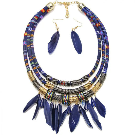 Feather Earrings Necklace Set-Jewearrings