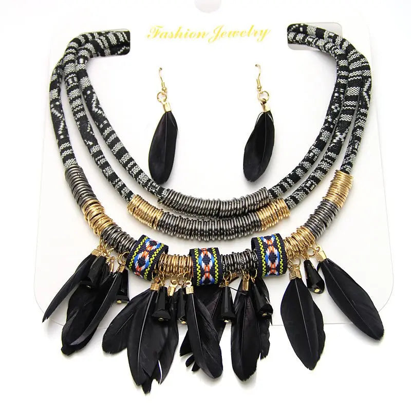 Feather Earrings Necklace Set-Jewearrings