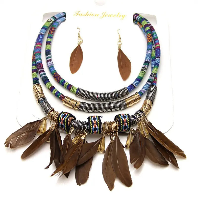 Feather Earrings Necklace Set-Jewearrings