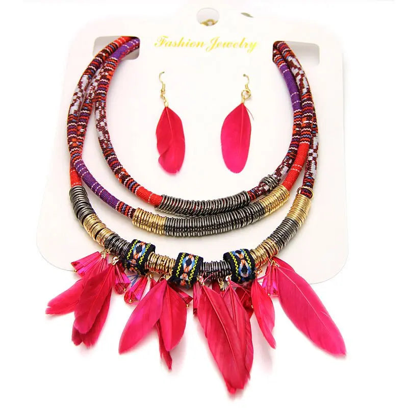 Feather Earrings Necklace Set-Jewearrings