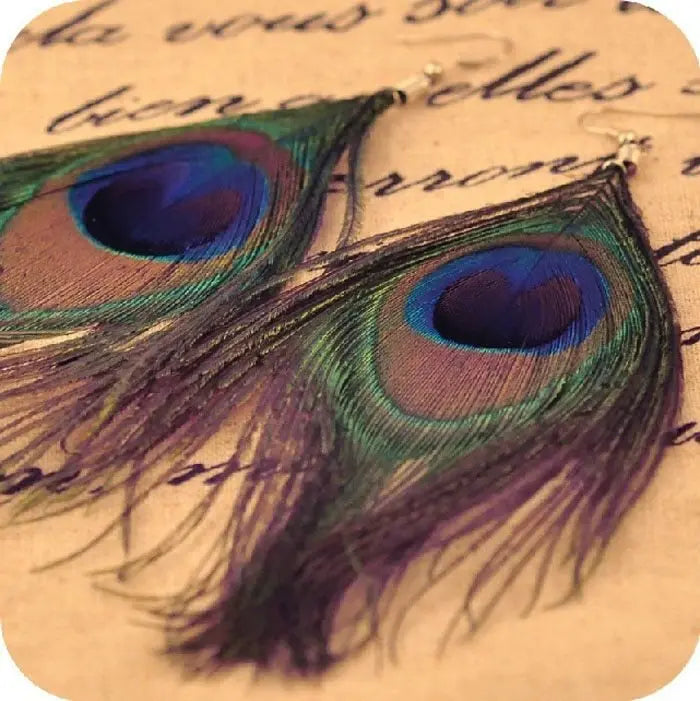 Feather Earrings New Fashion Boho Peacock Vintage-Jewearrings