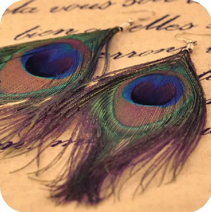 Feather Earrings New Fashion Boho Peacock Vintage-Jewearrings