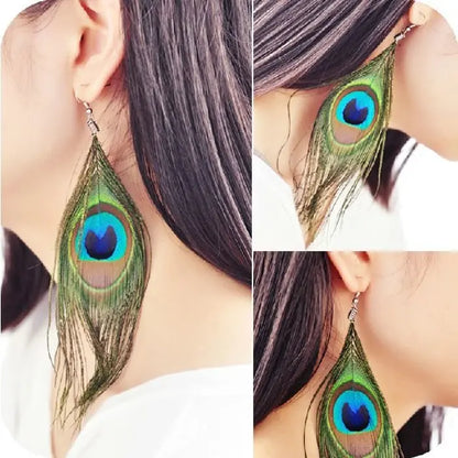 Feather Earrings New Fashion Boho Peacock Vintage-Jewearrings