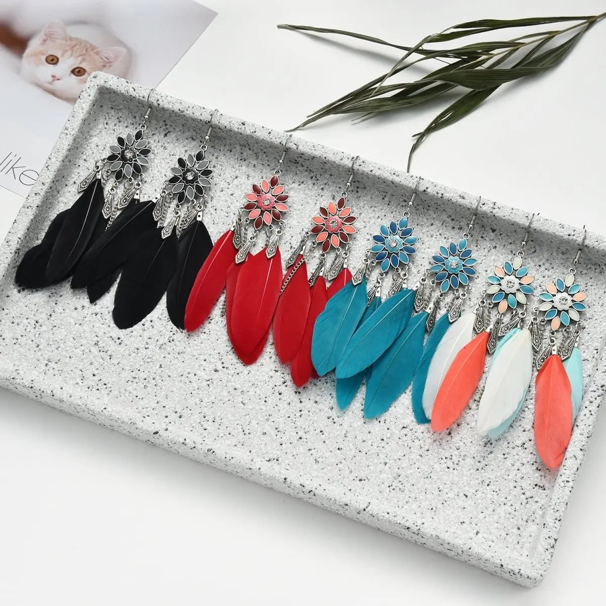 Feather Earrings: Unique Flower-shaped Earrings-Jewearrings