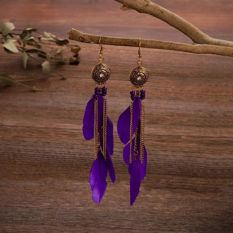 Feather Earrings Vintage Chain Tassel-Jewearrings