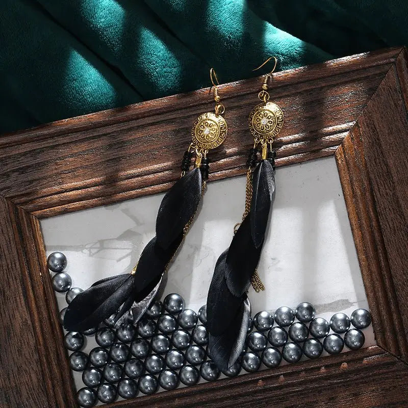 Feather Earrings Vintage Chain Tassel-Jewearrings