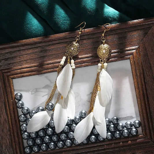 Feather Earrings Vintage Chain Tassel-Jewearrings