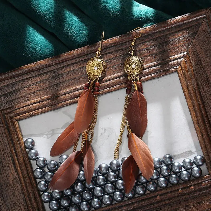 Feather Earrings Vintage Chain Tassel-Jewearrings