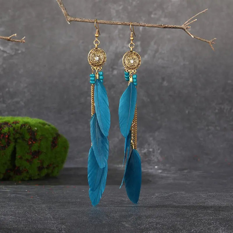 Feather Earrings Vintage Chain Tassel-Jewearrings