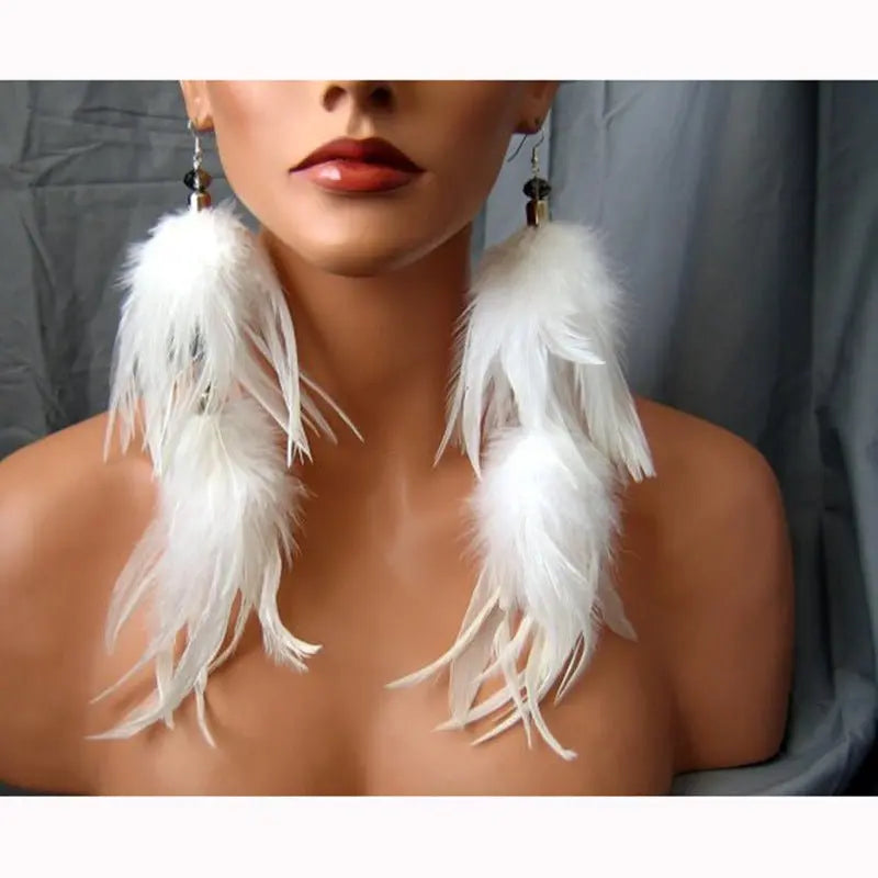 Feather Earrings: White Heart-Shaped-Jewearrings