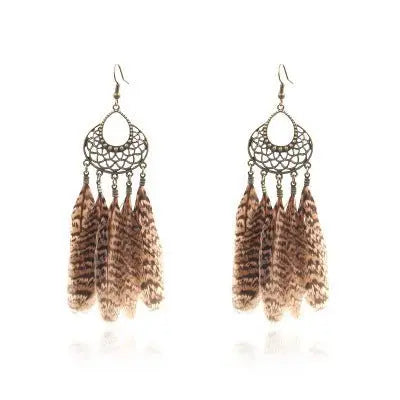 Feather Earrings: Wild Leopard Feather Tassel Earrings-Jewearrings