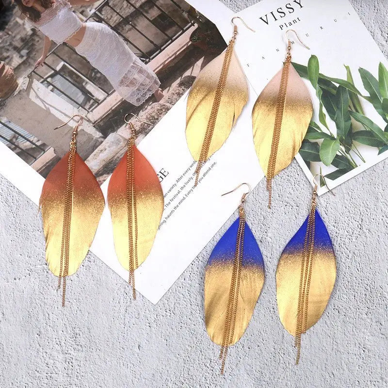 Feather Earrings Women's Fashion Colorful Sequin-Jewearrings