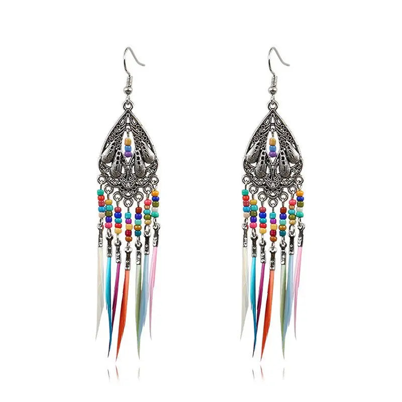 Feather Tassel Earrings-Jewearrings