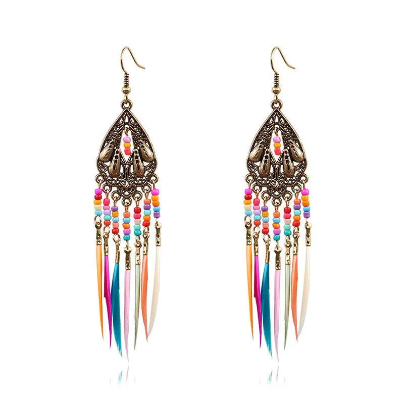 Feather Tassel Earrings-Jewearrings