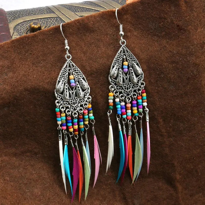 Feather Tassel Earrings-Jewearrings