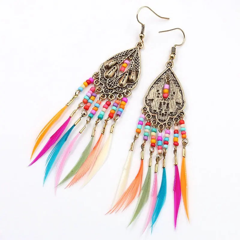 Feather Tassel Earrings-Jewearrings