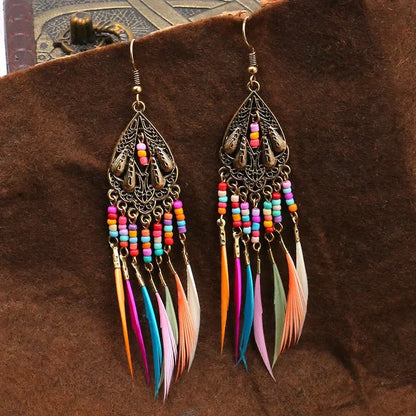 Feather Tassel Earrings-Jewearrings