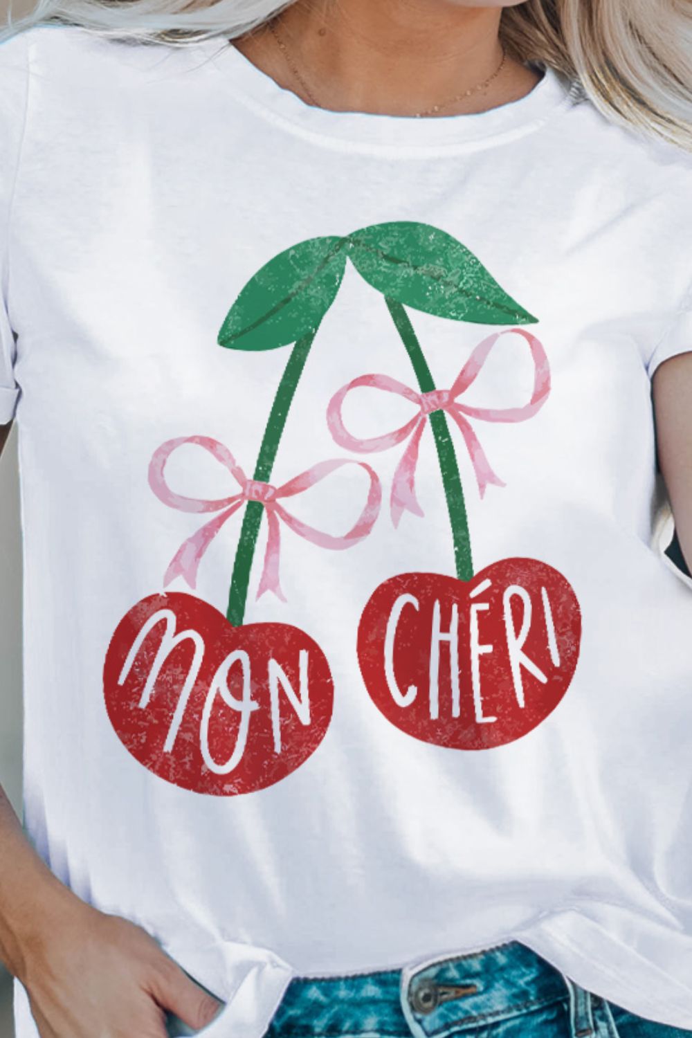 Cherry Round Neck Short Sleeve T-Shirt-Jewearrings