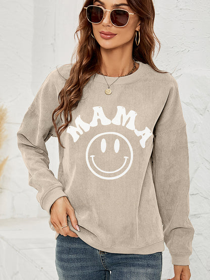 Round Neck Long Sleeve MAMA Graphic Sweatshirt-Jewearrings