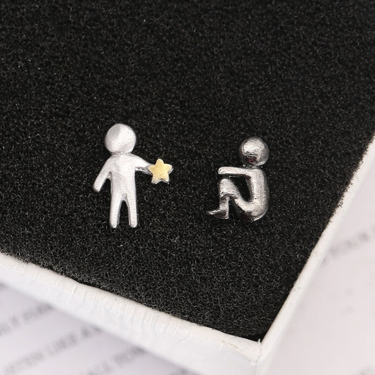 S925 Sterling Silver Temperamental Lover Fashionable Asymmetric Earrings-Jewearrings