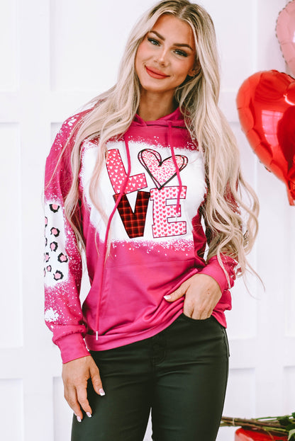 LOVE Heart Drawstring Dropped Shoulder Hoodie-Jewearrings