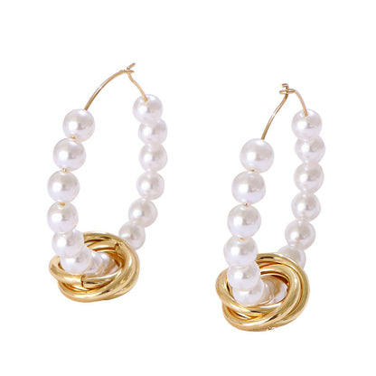 Ladies Harajuku Style Circle Pearl Earrings-Jewearrings