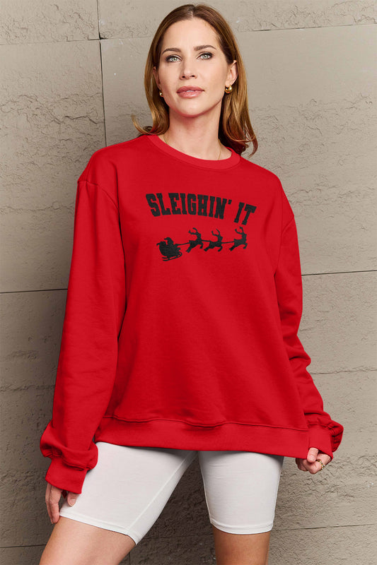 Simply Love Full Size SLEIGHIN' IT Graphic Sweatshirt-Jewearrings