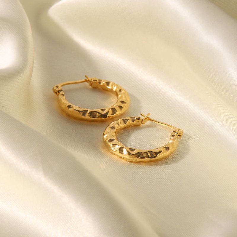 Female 18K Gold Stainless Steel Concave And Convex Ring Earrings-Jewearrings