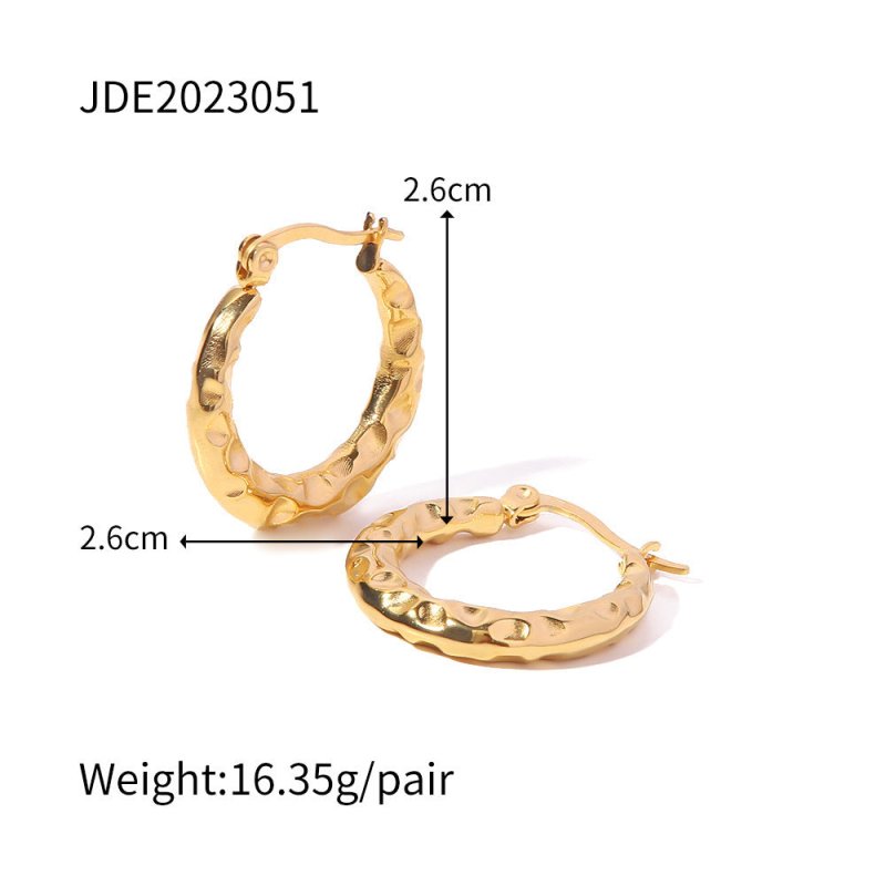 Female 18K Gold Stainless Steel Concave And Convex Ring Earrings-Jewearrings