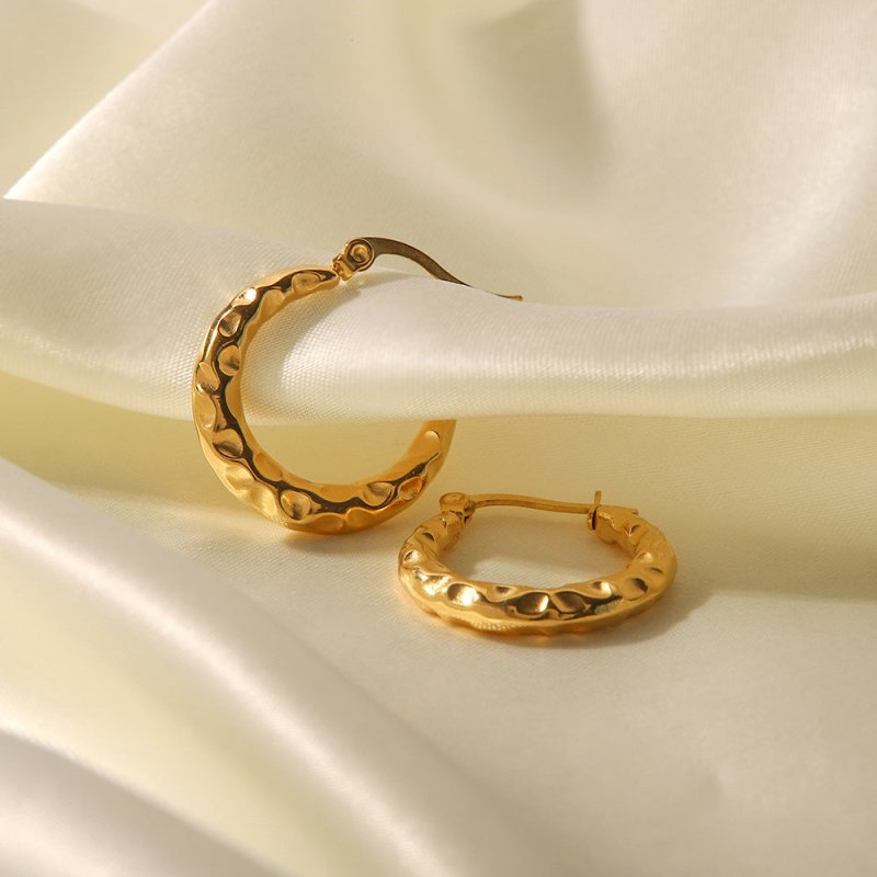 Female 18K Gold Stainless Steel Concave And Convex Ring Earrings-Jewearrings