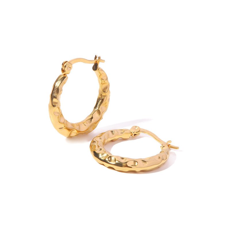 Female 18K Gold Stainless Steel Concave And Convex Ring Earrings-Jewearrings