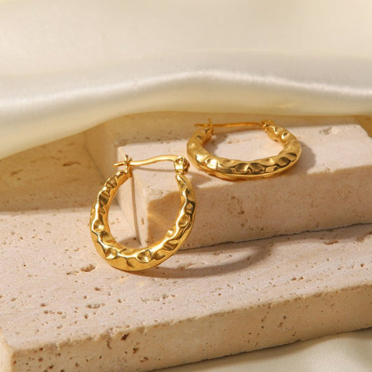 Female 18K Gold Stainless Steel Concave And Convex Ring Earrings-Jewearrings