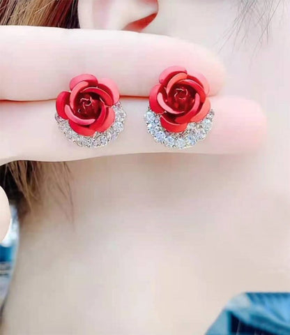 Female 925 Silver Needle Blue Rose Earrings-Jewearrings