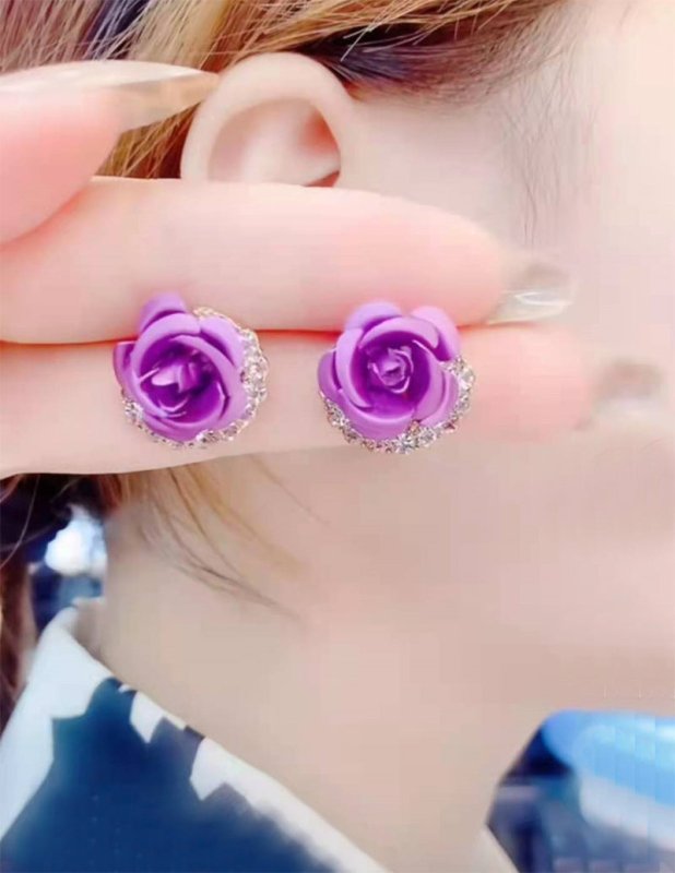 Female 925 Silver Needle Blue Rose Earrings-Jewearrings