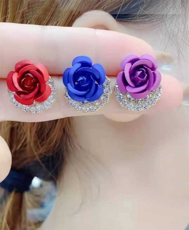 Female 925 Silver Needle Blue Rose Earrings-Jewearrings