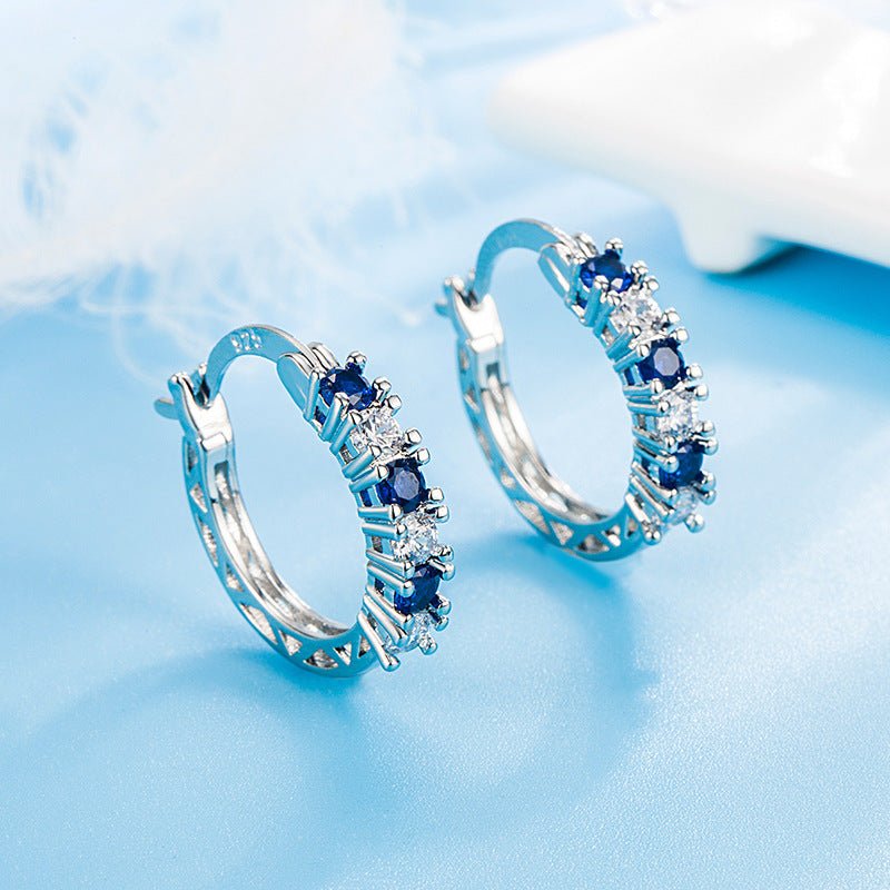 Female European And American Diamond-studded Zircon Fashion Earrings Colorful Blue Crystal-Jewearrings