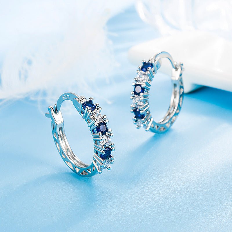 Female European And American Diamond-studded Zircon Fashion Earrings Colorful Blue Crystal-Jewearrings