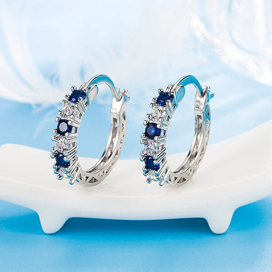 Female European And American Diamond-studded Zircon Fashion Earrings Colorful Blue Crystal-Jewearrings