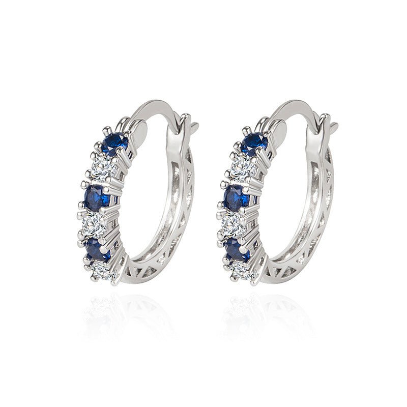 Female European And American Diamond-studded Zircon Fashion Earrings Colorful Blue Crystal-Jewearrings