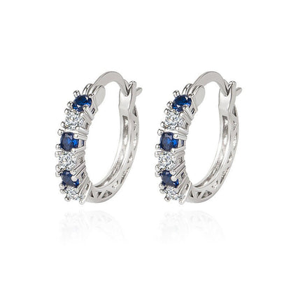 Female European And American Diamond-studded Zircon Fashion Earrings Colorful Blue Crystal-Jewearrings