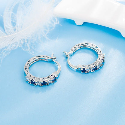 Female European And American Diamond-studded Zircon Fashion Earrings Colorful Blue Crystal-Jewearrings