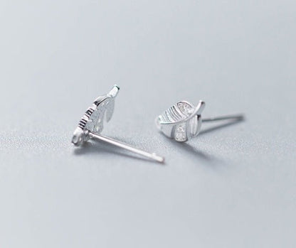 Female Fashion Temperament Diamond Feather Stud Earrings Personality Sweet Leaves-Jewearrings