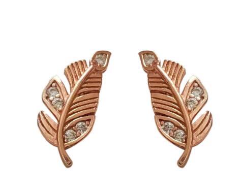 Female Fashion Temperament Diamond Feather Stud Earrings Personality Sweet Leaves-Jewearrings